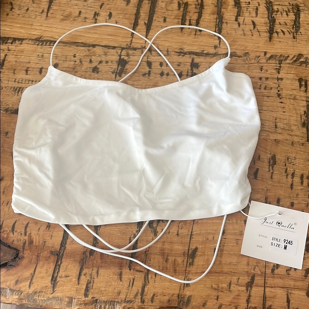 NWT. Strappy Back, White Satin Crop Top